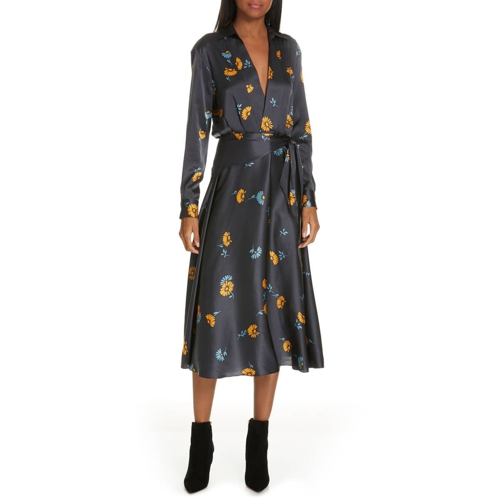 Equipment Femme Vivienne Silk Midi Dress Smokey Blue Floral Daisy size 6 - Picture 15 of 15